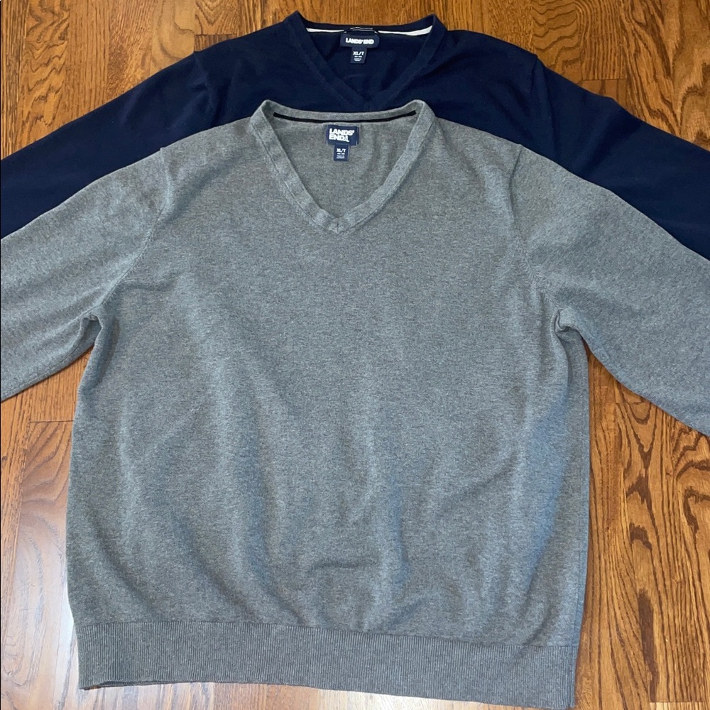 Lands' End TALL size Men's V-Neck cotton Sweater Duo